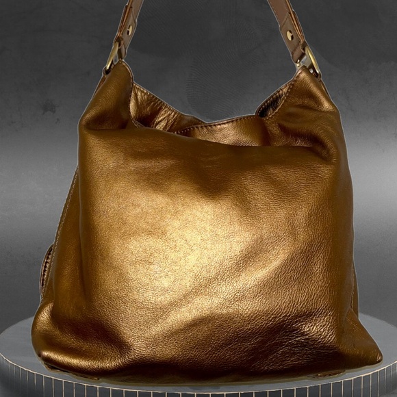 Michael Michael Kors Metallic Bronze Leather Shoulder Bag w/Front Pockets - Picture 2 of 6